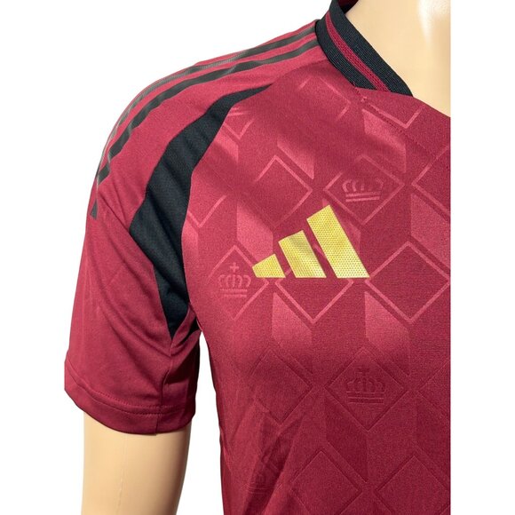 Adidas Royal Belgian Soccer Jersey S Slim Fit Burgundy Black Gold Short Sleeve - Picture 7 of 16